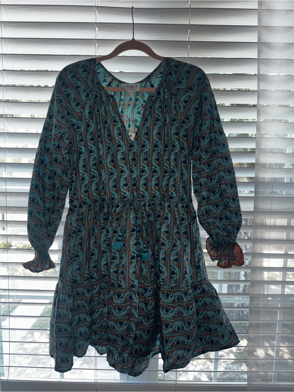 Omika Women's Teal & Brown Printed Dress